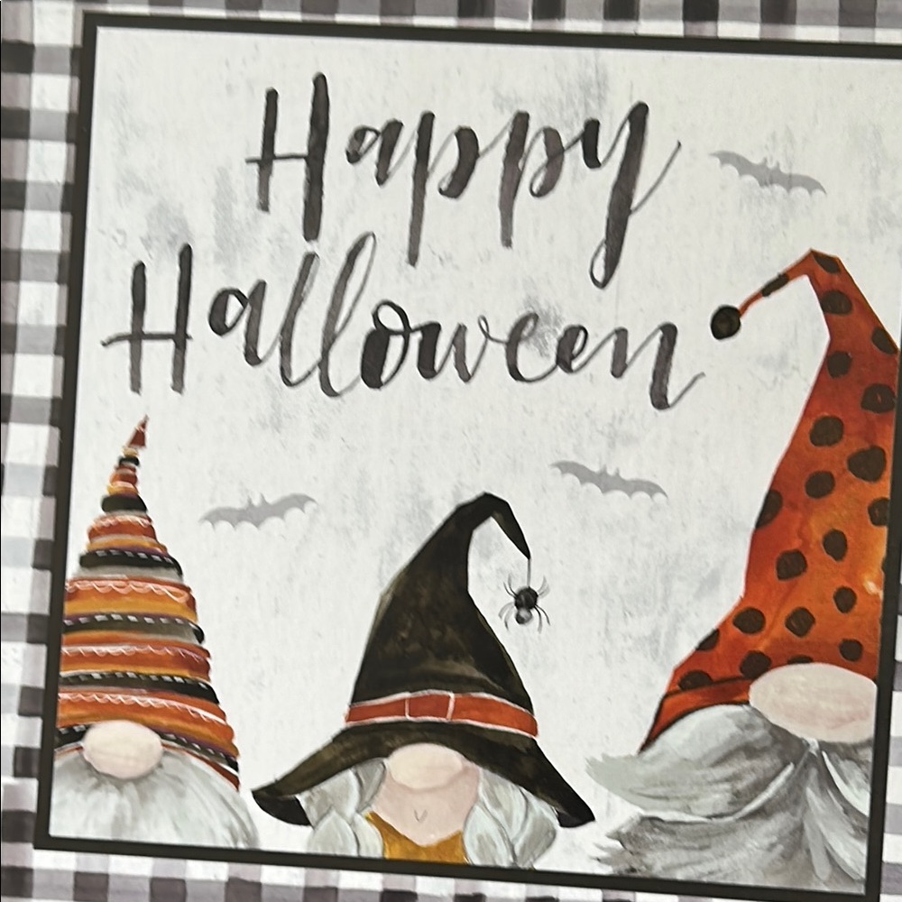 NEW! Rustic Farmhouse Enchanted Garden Witch Gnome Happy Halloween Wood Sign - Picture 3 of 6